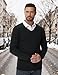 CRYSULLY Mens V Neck Pullover Sweaters Ribbed Knit Long Sleeve Solid Dress Sweater Casual Fall Winter Undershirt Black L
