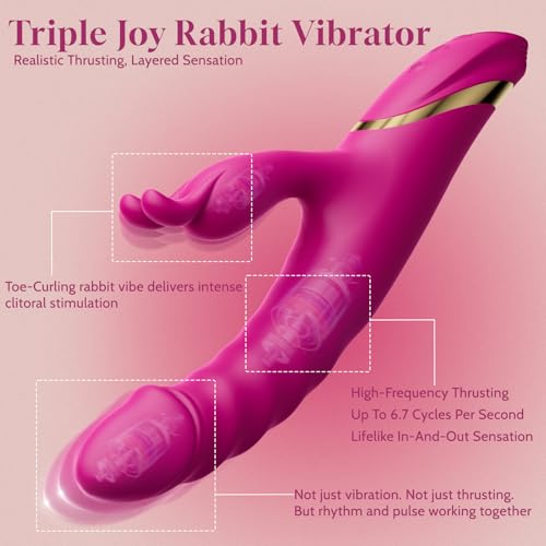 Image of Thrusting Rabbit Vibrator with Clitoral Stimulator - Realistic Dildo Thrusting Toy for Women, Curved G Spot Vibrator with Power Motion, Silent Vibrating Adult Toy for Solo Exploration & Couples Play