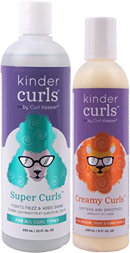 CURL KEEPER - Kinder Curls Super Curls Frizz Fighting Styler ( 12 Ounces / 354 Milliliters ) and Kinder Curls Creamy Curls Hair Moisturizer ( 8 Ounces / 236 Milliliters ) Set