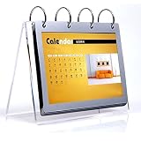 Acrylic Calendar Organizer Photo Sign Menu Stands Desk Tabletop Flip Calendar Album with 6 PVC Pocke