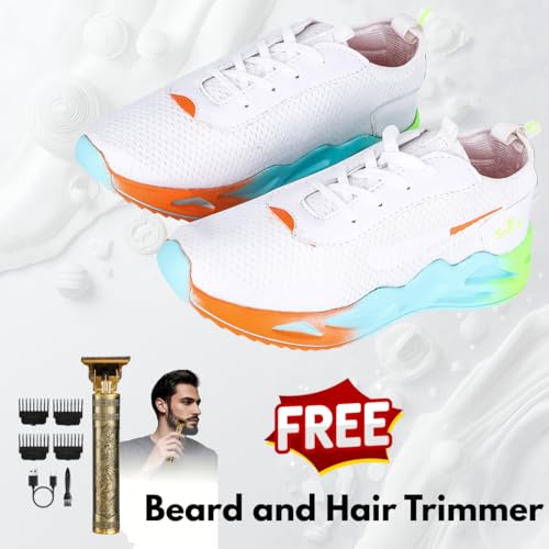 Image of Snatch Breathable Sports Shoes for Men | Lightweight PU Mesh Running & Walking Sneakers | Slip-Resistant Lace-Up Gym Shoes for Training, Gym Hair & Beard Trimmer Included