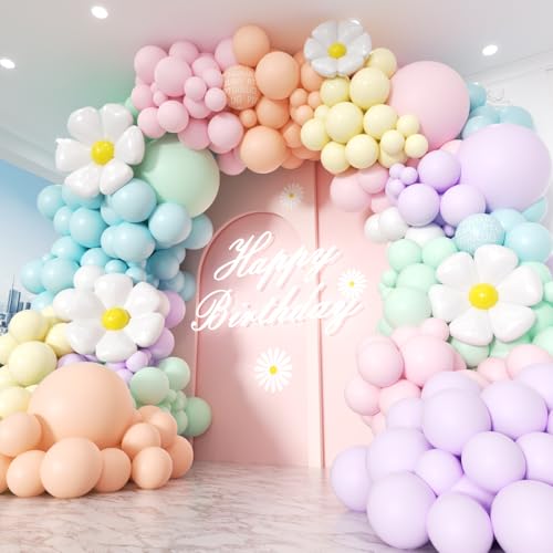 Image of Daisy Pastel Balloon Garland Kit 171Pcs Pastel Macaron Balloon Arch Kit with Daisy Flower Balloons for Birthday Baby Shower Boho Mothers Day Spring Daisy Floral Theme Party Decorations