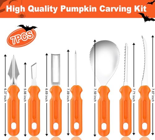 Halloween Pumpkin Carving Kit with Box, 7 Pieces Professional Stainless Steel Carving Tools Set Sculpting Knife Saw Scoop for Jack-O-Lantern Decoration, Family DIY Gift for Kids Teens Adults - Image 3