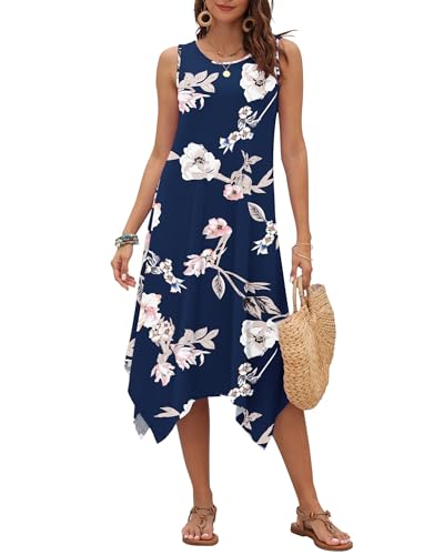 Image of AUSELILY Women's Summer Dresses Casual Sleeveless Midi Tank Beach Dress | Women's Asymmetrical Hem Sundress with Side Pockets, Great for Beach, Vacation & Daily Wear