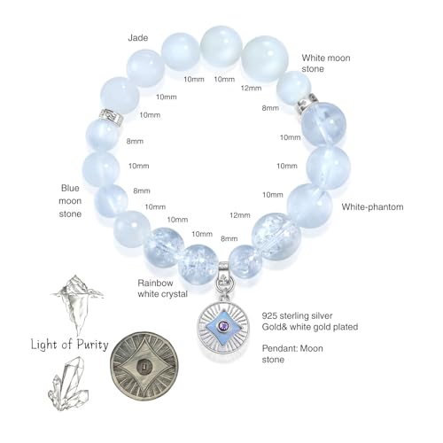 Image of Five Elements Solid 925 Sterling Silver 18K Gold /White Gold Vermeil Crystal Gemstone Beads Bracelet gift for women