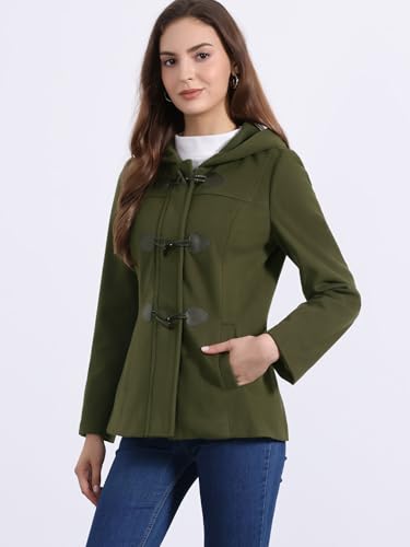 Allegra K Women's Casual Winter Outwear Hooded Button Peacoat Toggle Duffle Coat2