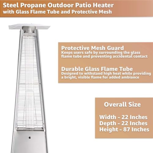 40,000 BTU Stainless Steel Portable Propane Outdoor Patio Heater with Glass Flame Tube – Square Pyramid Freestanding Design with Wheels & Easy Ignition – Outdoor Heater for Deck, Patio, Events - Image 6