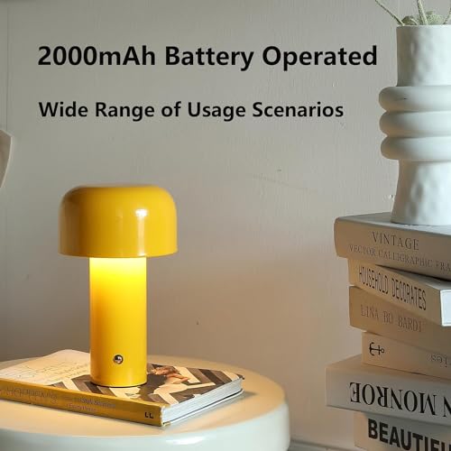 Image of NYRWANA Table Lamp, LED Rechargeable Lamp, Lamps for Home Decoration, Night Lamp for Bedroom, Lamp for Bedroom, Bedside Lamp, Light Lamp, Stepless Dimming, 3 Colour Touch Control - Metal (Yellow)