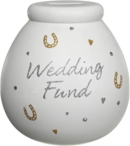Pot of Dreams Wedding Fund Ceramic Money Pot – White Hand-Decorated Savings Jar for Coins & Notes – Smash to Open Gift Idea for Bride and Groom – Wedding Money Box – Decorative Home Piggy Bank