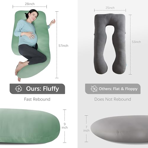 Image of MOON PARK Pregnancy Pillows for Sleeping - U Shaped Full Body Maternity Pillow with Removable Cover - Support for Back, Legs, Belly, Hips - 57 Inch - Green - Cooling Cover
