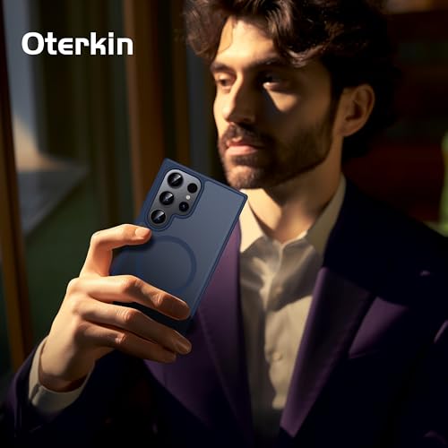 Image of Oterkin Magnetic for Samsung Galaxy S23 Ultra Case Matte, S23 Ultra Phone Case Compatible with MagSafe Frosted Translucent Shockproof Anti-Scratch Slim Fit Case Military Grade Protection (Dark Blue)