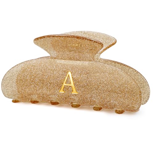 Image of Gift for Women Teen Girls - Hair Clips Initial Personalized Claw | Birthday Gifts | Bridesmaid Gifts | Preppy Trendy Stuff Cute Hair Claws Accessories - Gold,A