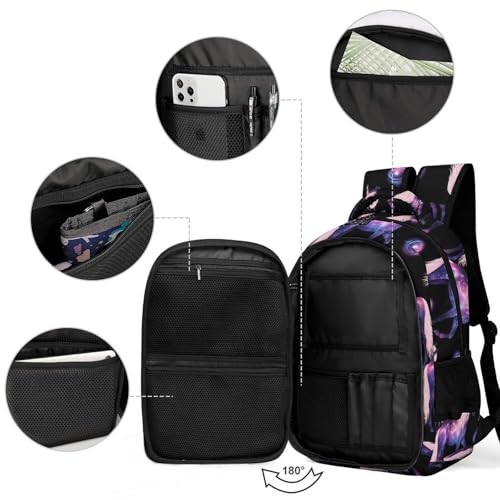 Men's Commuter Bag Large Travel Bag Portable Work Backpack With Double Zippers Purple Galaxy Horse3