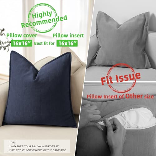 ZWJD Navy Pillow Covers 16x16 Set of 2 Chenille Throw Pillow Covers with Elegant Design Soft and Luxurious Decorative Throw Pillows for Couch, Bed, and Home Decor