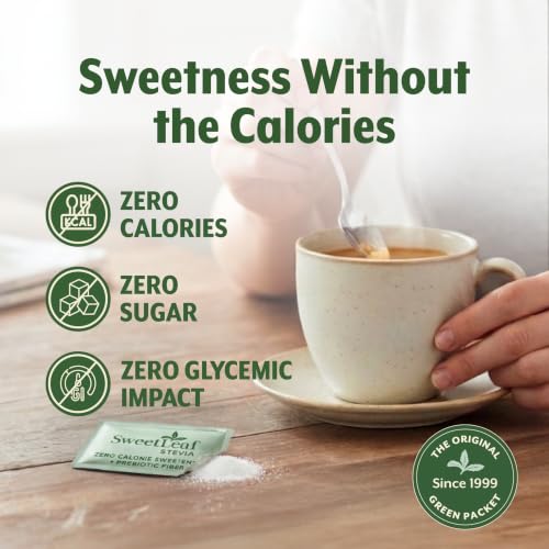 Image of SweetLeaf Stevia Powder Sweetener, Sugar Free - 35 Packets (4 Pack) | Zero Calorie Sweetener No Erythritol, Stevia Leaf Extract, Natural Sugar Substitute for Coffee & Baking, Prebiotic Fiber