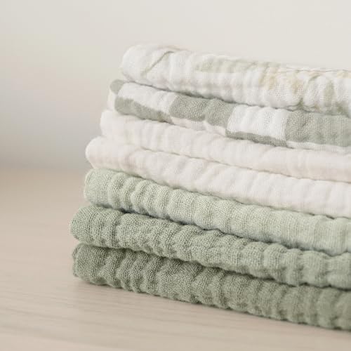 Image of Konssy Baby Muslin Washcloths 7-Pack, 100% Cotton Baby Bath Washcloths, Soft & Absorbent Wash Cloths and Burp Cloths for Newborn Kids Girls & Boys, 11x11 inches