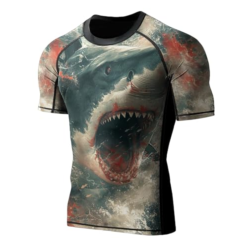 Desantiago Compression Shirt Non See-Through Fabric, Men's Rash Guard Shirts Short Sleeve,