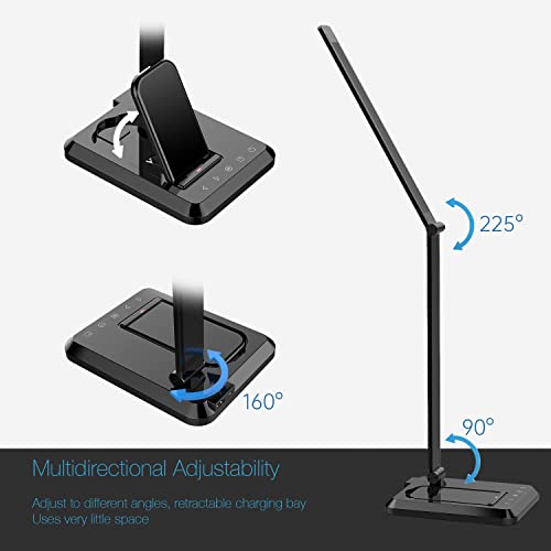 Fugetek Led Desk Office Lamp With Wireless Charger & Usb Charging Port, Touch Control, 5 Lighting Modes, 30/60 Min Auto Timer, Eye-Caring, Dimmer, Black #TOP3