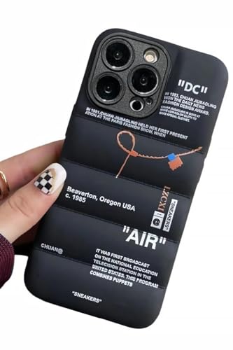 IAIYOXI Puffer Case with Sports Shoes Brand Design for iPhone 13,Sneakers Ins White or Black Label Soft Cover-Black Puffy Cover for iPhone 15 14 13 12 11 Pro Max Plus X XS XR 7 8 (Black)