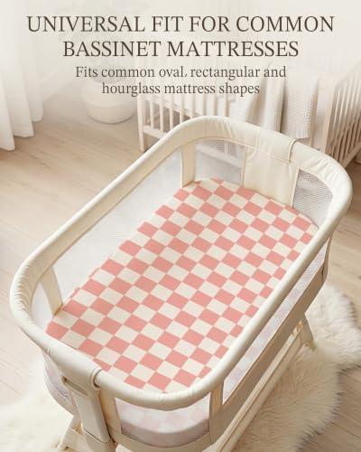 Image of Bassinet Sheets for Baby Girls Boys 2 Pack, Fitted Baby Mattress Sheet for Rectangle, Oval, Hourglass Bassinet Mattress, Breathable Cozy & Universal Fit (Rosy Days, Bassinet Sheet)