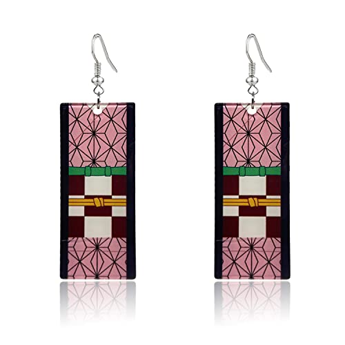 QUPENGXU Kamado Tanjiro Hanafuda Earrings,Demon Slayer Tanjirou's Acrylic Kimetsu No Yaiba Cosplay Anime Earrings Anime Gift