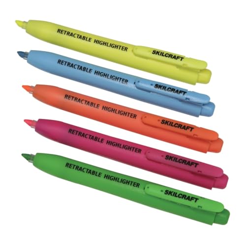 SKILCRAFT 7520-01-554-8211 Recycled Plastic Retractable Chisel Tip Highlighter, Assorted Color (Pack of 5)