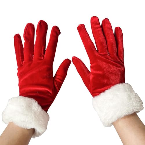 Shurhome Christmas Cosplay Santa Gloves Winter Full Finger Mittens Stretchy Warm LED White Cuffs Decor Gloves For Girls Teens