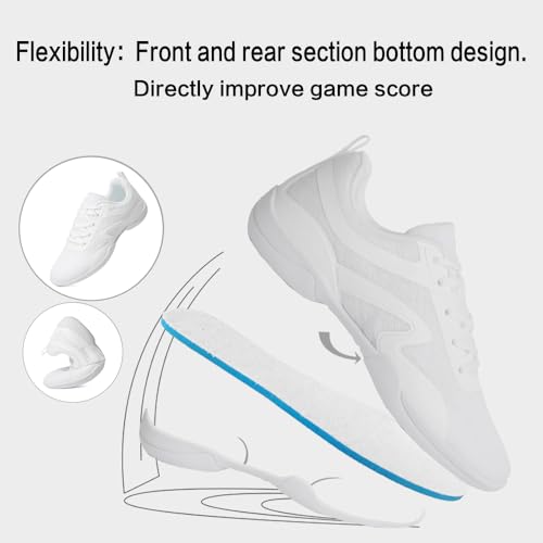Image of Cheer Shoes for Youth Girls White Cheerleading Athletic Dance Shoes Tennis Sneakers for Competition Sport Training