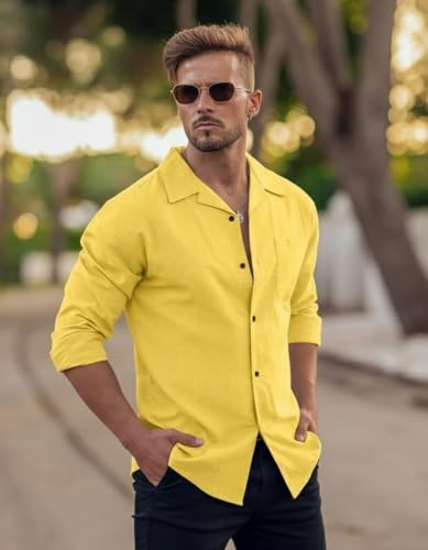 Image of Combo of Men's Casual Cotton Blend Shirt || Long Sleeve Button Down with Spread Collar | Lightweight Breathable Fabric | Stylish Solid Shirt for Beach, Office & Everyday Wear Pack of 2