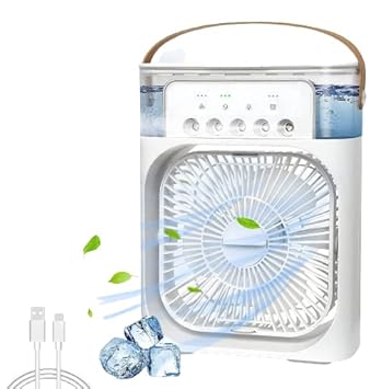 Portable Humidifier Air Cooler Fan Mini Cooler for Home with 3 Speed Mode, Mist Fan with Water Spray, 7 Color LED and Timer, USB Personal Cooler Desk Fan for Shop, Office (z)