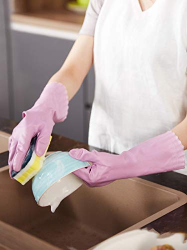Image of LANON wahoo Skin-Friendly Cleaning Gloves, Dishwashing Kitchen Gloves with Cotton Flocked Liner, Reusable, Non-Slip, Mauve Mist, Medium (Pack of 2)