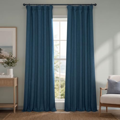 Image of HPD Half Price Drapes - Faux Linen Curtains for Living Room (1 Panel) - 50W X 96L - Textured Room Darkening Curtains for Bedroom 96 Inches Long - Drapes for Home Decor, Indigo
