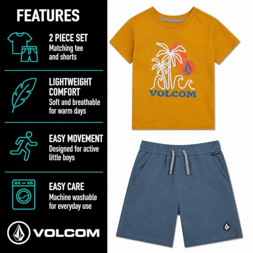 Image of Volcom Toddler Baby Boy Shorts Set - 2 Piece Short Sleeve Graphic Tees and Shorts Infant Toddler Little Boys Summer Outfits