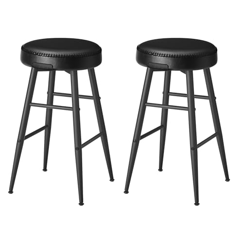 VASAGLE EKHO Colección - Juego de 2 Taburetes de Bar, Taburete Cocina, Taburete Desayuno, Cuero Sintético con Costuras, Moderno Siglo Medio, 63 cm Alto, Silla Comedor, Fácil Montaje, Negro Tinta