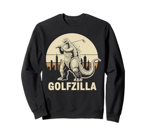 Golfzilla Monster Playing Golf City Skyline Retro Sweatshirt