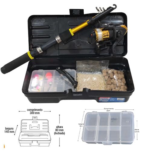 DoCarmo Vara de Pesca Completa Maleta Anzol Molinete Canivete Ração - Spinning - Kit de Pesca - Vara