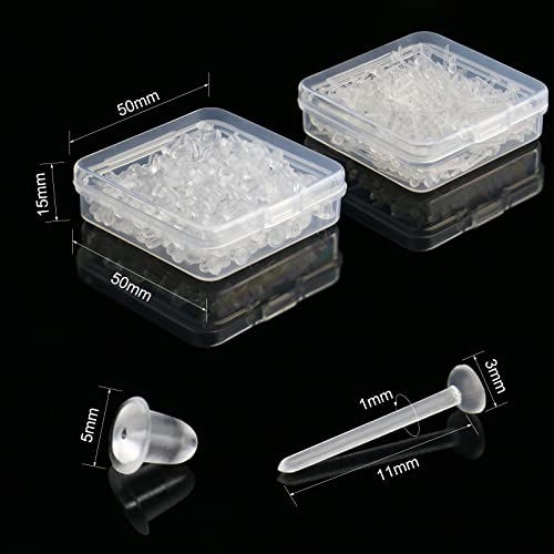 Image of Clear Plastic Earring Set - 200pcs Hypoallergenic Studs + 200pcs Earring Backs - 18G Retainers for Sports, Surgery, Work & Sleeping - Comes in a Transparent 2-Compartment Storage Box