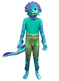 Boys Girls Halloween Clothes Luca Movie Scary Costumes 3D Print Outfit Cosplay Bodysuit with Masks Green Age 8-10