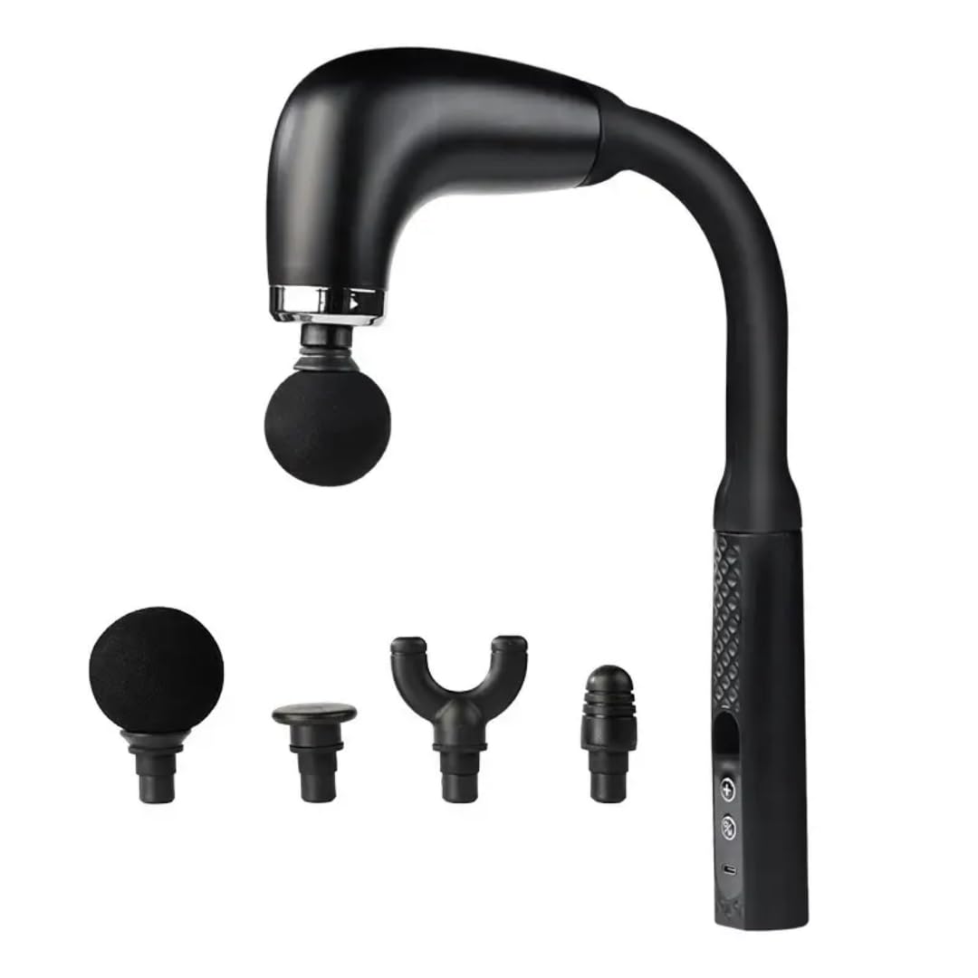 Deep Tissue Electric Fascia Massage Gun – 6-Speed Adjustable Muscle Massager for Back, Neck & Body Pain Relief with 4 Interchangeable Heads | Quiet Motor | Long Handle Design for Hard-to-Reach Areas (Black)-image-22