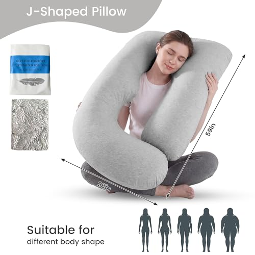 Image of Jcickt Pregnancy Pillow for Sleeping,59 inch Maternity Pillow with Removable Washable Cover,J-Shaped Cooling Full Body Pregnant Pillow -Support for Backs,Legs, Belly, HIPS, Improve Sleep -Gray