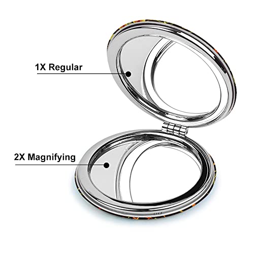 Wirester Round Foldable Pu Leather Compact Pocket Purse Makeup Mirror, Dual Sided Travel Mirror With 2X 1X Magnification - Celestial Sun Moon And Stars #TOP2