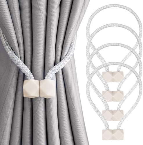 Yatinkim Magnetische Vorhang Raffhalter 4 Stück Gardinen Raffhalter Weiß | Gardinenhalter Magnetisch Raffhalter für Vorhänge Gardinen Schnallen Holdbacks Halter Haken Clip Schlafzi