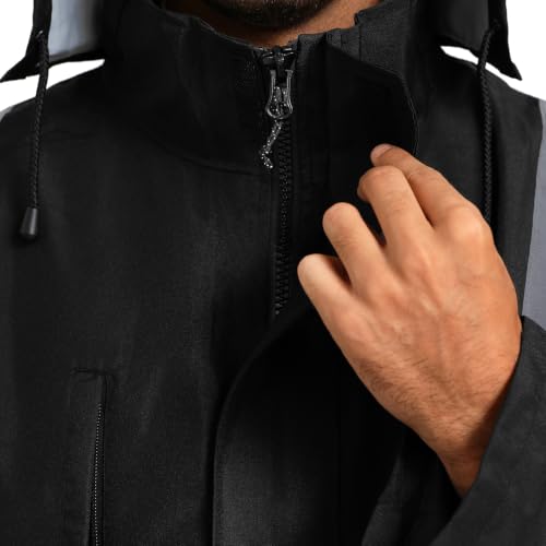 Image of 3-Piece Hi-Vis Rain Suit, Safety Jacket with Hood & Bib Overalls