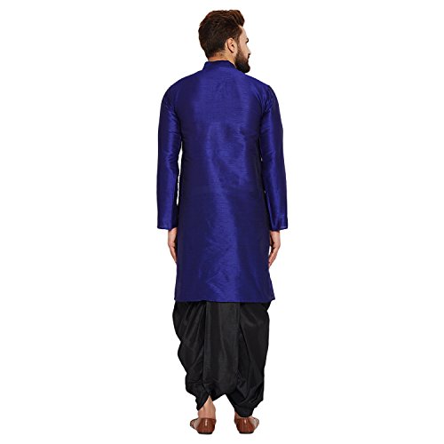 Image of SOJANYA (Since 1958 Men's Off-White and Gold Dupion Silk Dhoti Kurta Set