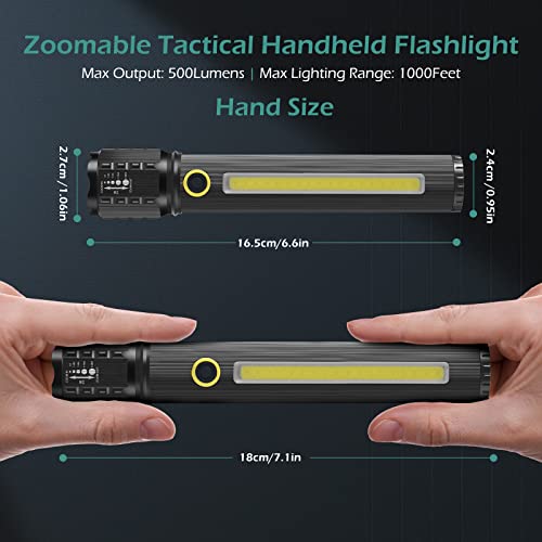 Geeric Led Tactical Flashlight, 2 Pack Handheld Flashlights 3 Modes, Zoomable Adjustable Lightweight Pocket Size Bright Flashlights, 6.3 Inches Black #TOP2