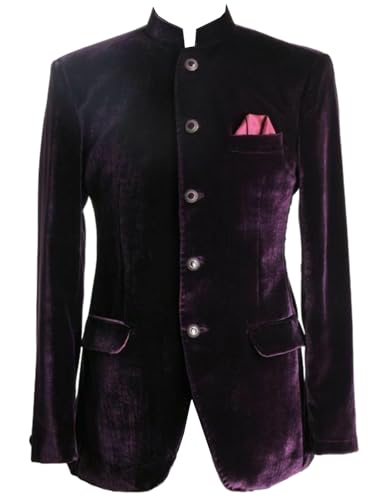 Men's Velvet Stand Collar Blazer Single Breasted Button Party Prom Business Suit Jacket Coat - Main Image