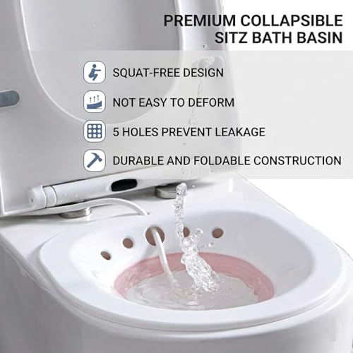 Image of INTERIA Sitz Bath Tub for Toilet Seat with Pump Flusher - Postpartum Care, Hemorrhoids, Piles Relief Portable & Foldable Tub for Adult