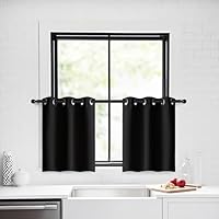 PONY DANCE Short Eyelet Blackout Thermal Curtains 29x24 Inch - Black, Energy Saving, Noise Reducing, UV Protection Curtains & Drapes for Bedroom, 2 Panels