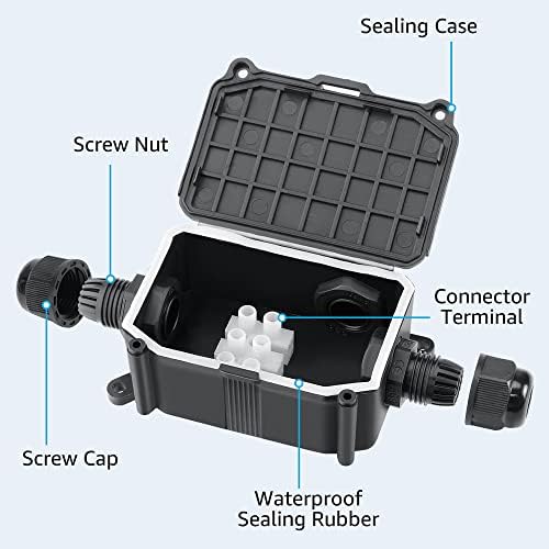 AVARTEK - IP66 Junction Box Waterproof, 3-Way Outdoor Extension Electrical Cable Protector, PG9 Connector Gland, Cable Diameter Ø 4mm-8mm (Black)
