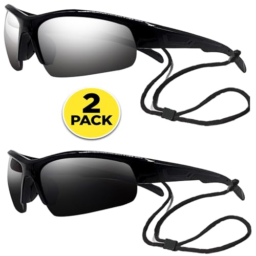 F9 Bifocal Sports Sunglasses Reading Glasses Men Women Reader Wrap Mirror Fishing Driving Black Silver (Get 2 Pairs)2